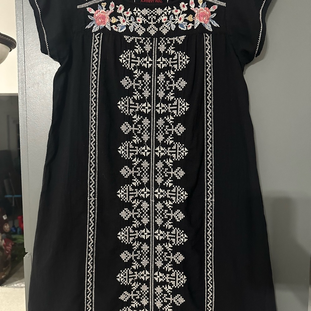 Johnny Was 3J Workshop Embroidered🌸Yoke Dress – Black Floral Boho | Size S